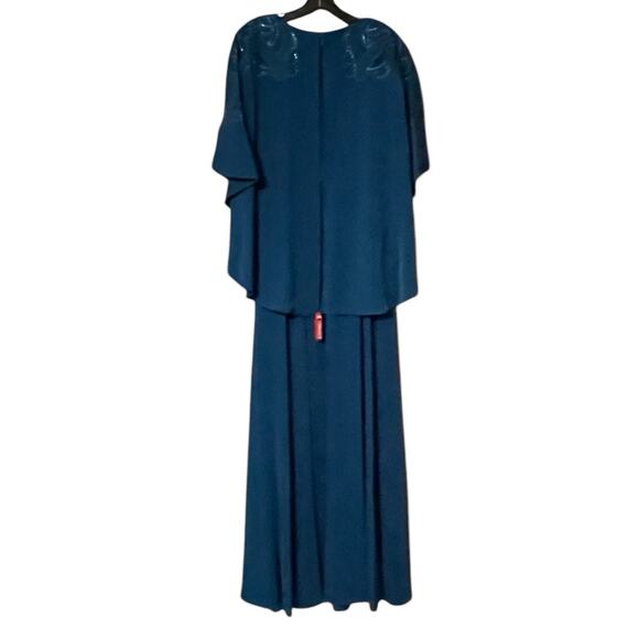 Sachin & Babi Size 8 NWT Moroccan Blue Crepe Embroidered Wren Cape Maxi Gown - Picture 6 of 11